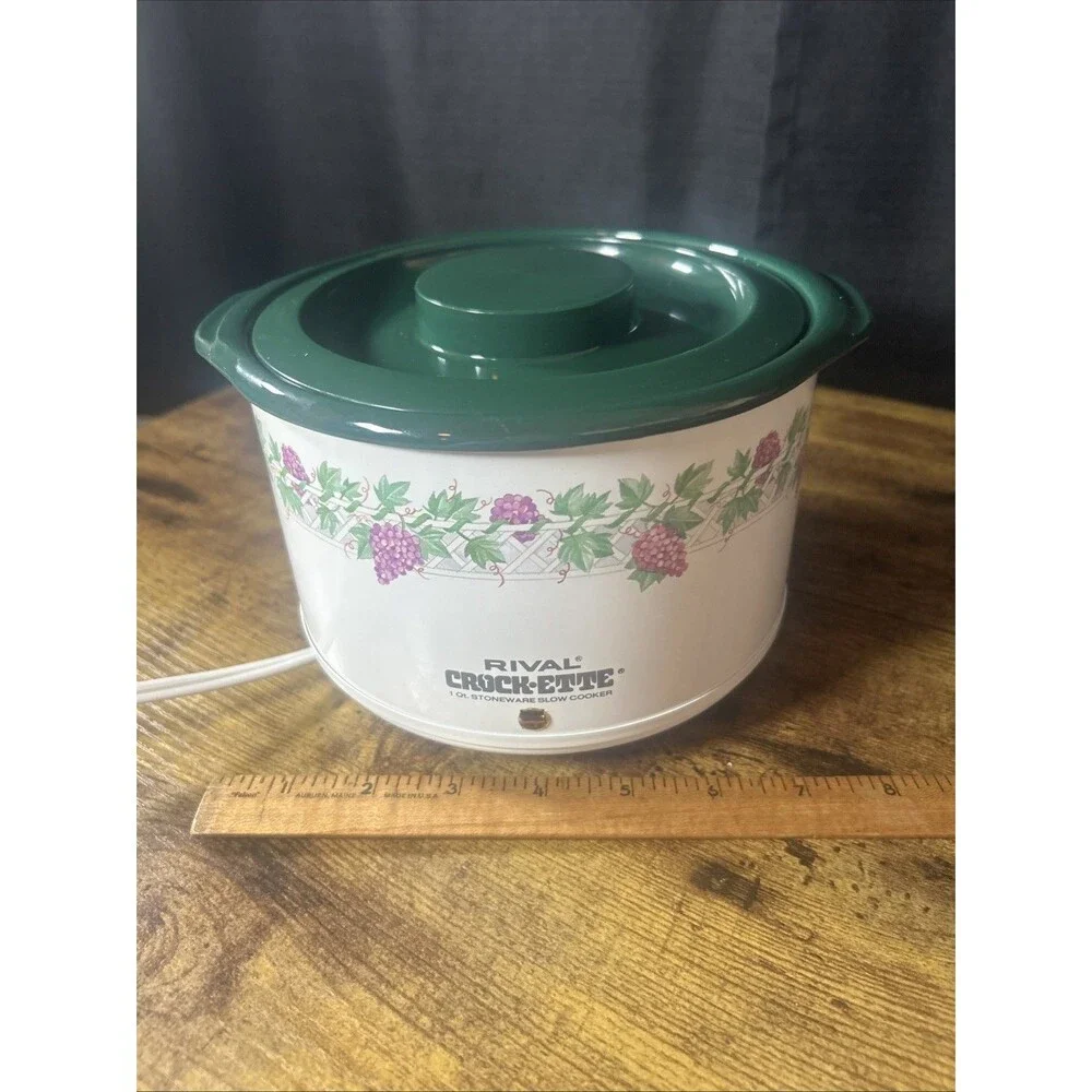 Rival Crock-Ette White & Green Stoneware Slow Cooker with Grape Vine Design